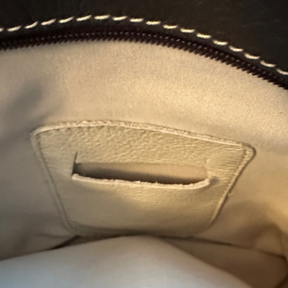 Elegant Cream Made In Italy Leather Crossbody  or Shoulder Bag with Brown strap - Picture 9 of 9
